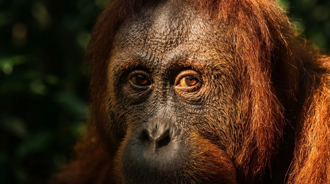 A baby orangutan resting its arms on the edge of a basket